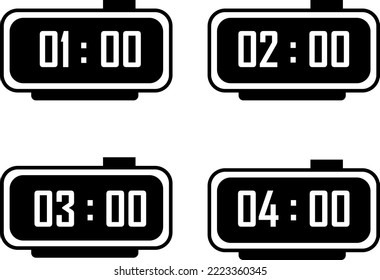 Diseño de la ilustración del icono del reloj de alarma. 01.00, 02.00, 03.00, 04.00. Ilustración vectorial.