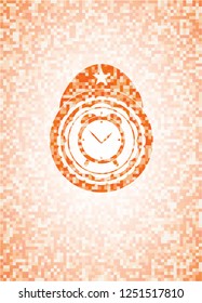 alarm clock icon inside abstract orange mosaic emblem