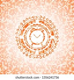alarm clock icon inside abstract orange mosaic emblem