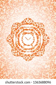 alarm clock icon inside abstract orange mosaic emblem with background