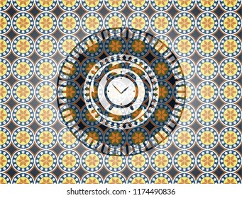 alarm clock icon inside arabesque badge. arabic decoration.
