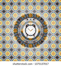 alarm clock icon inside arabesque badge. arabic decoration.