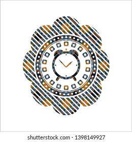 alarm clock icon inside arabesque style emblem. arabic decoration.