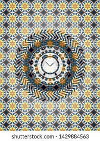 alarm clock icon inside arabesque badge. arabic decoration.
