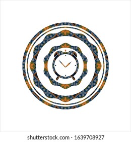 alarm clock icon inside arabesque badge background. arabic decoration.