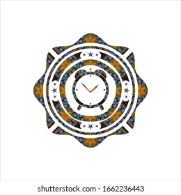 alarm clock icon inside arabesque emblem. arabic decoration.