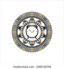 alarm clock icon inside arabic badge. Arabesque decoration.