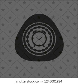 alarm clock icon inside black emblem. Vintage.