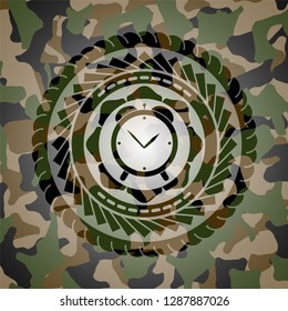 alarm clock icon inside camo emblem