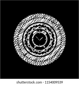 alarm clock icon inside chalk emblem