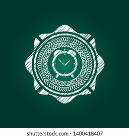 alarm clock icon inside chalkboard emblem
