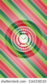 alarm clock icon inside christmas style emblem.