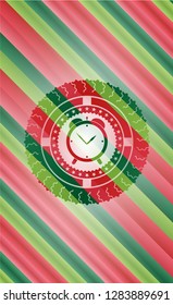 alarm clock icon inside christmas badge background.