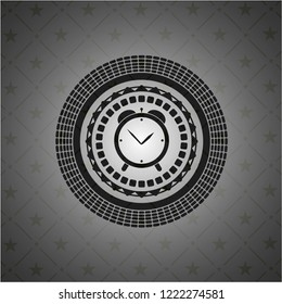alarm clock icon inside dark badge or emblem