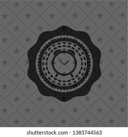 alarm clock icon inside dark emblem. Retro