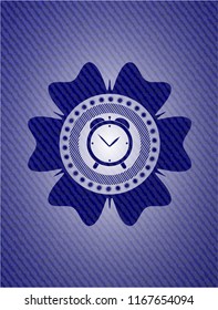 alarm clock icon inside emblem with jean high quality background