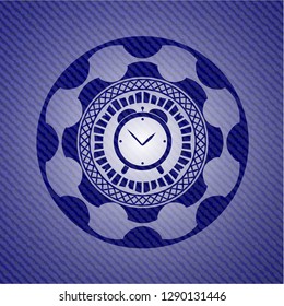 alarm clock icon inside emblem with jean high quality background