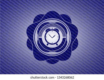 alarm clock icon inside emblem with jean high quality background