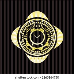 alarm clock icon inside gold badge