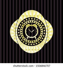 alarm clock icon inside gold shiny emblem