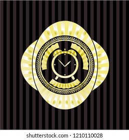 alarm clock icon inside golden badge