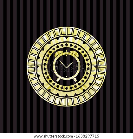alarm clock icon inside golden badge or emblem