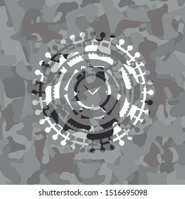 alarm clock icon inside grey camouflage texture