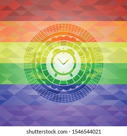 alarm clock icon inside lgbt colors emblem 