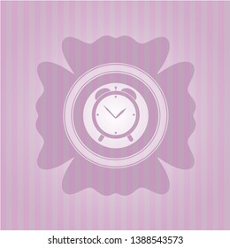 alarm clock icon inside pink emblem. Retro