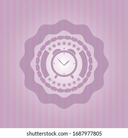 alarm clock icon inside pink emblem. Vintage.