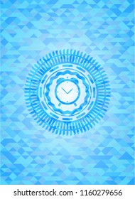alarm clock icon inside realistic sky blue mosaic emblem