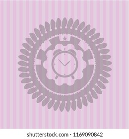 alarm clock icon inside realistic pink emblem