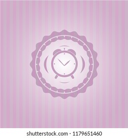 alarm clock icon inside realistic pink emblem