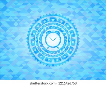 alarm clock icon inside realistic sky blue mosaic emblem