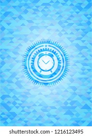 alarm clock icon inside realistic light blue mosaic emblem