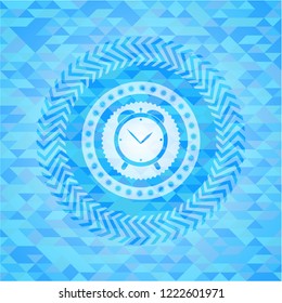 alarm clock icon inside realistic light blue mosaic emblem