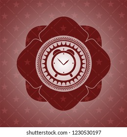 alarm clock icon inside realistic red emblem