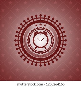 alarm clock icon inside realistic red emblem