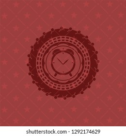 alarm clock icon inside realistic red emblem