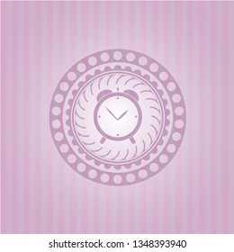 alarm clock icon inside realistic pink emblem