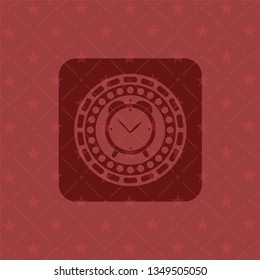 alarm clock icon inside realistic red emblem