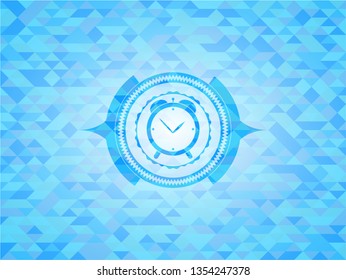 alarm clock icon inside realistic light blue mosaic emblem
