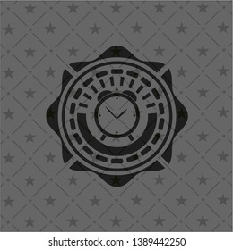alarm clock icon inside realistic dark emblem