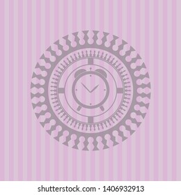 alarm clock icon inside realistic pink emblem