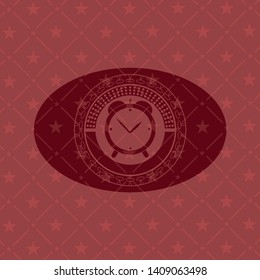 alarm clock icon inside realistic red emblem