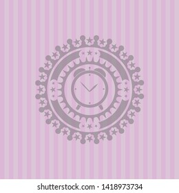 alarm clock icon inside realistic pink emblem
