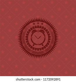 alarm clock icon inside red emblem. Vintage.