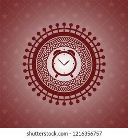 alarm clock icon inside red emblem. Retro