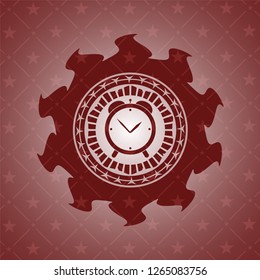 alarm clock icon inside red icon or emblem