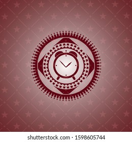alarm clock icon inside red emblem. Vintage.